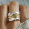 Anillo Cao Shi de Metal Bicolor Irregular para Mujer, Diseño Simple de Línea Retro, Venta Directa del Fabricante Shein