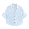 Nuevas Camisetas Casuales de Estilo Europeo y Americano para Mujer Verano 2025 con Mangas de Tres Cuartos, Camisas de Botones Sencillos Sueltas con Cuello