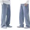 Calça jeans cinza solta reta japonesa plus size masculina, calça harém da moda plus size, jeans casual da moda para outono e inverno