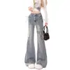 Jeans Wide Leg com Laço de Corte Estreito Vintage para Mulheres 2025 Novo Estilo Retrô Calça Bootcut Emagrecedora e que Aumenta a Altura