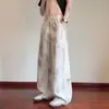 Novedad de Verano para Hombre Pantalones Casuales Sueltos de Seda Helada con Estampado Tie-Dye Pequeño Diseño de Tinta Lavada Sensación de Alta Gama Pantalones Largos Sueltos de Talla Grande