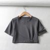Verano 2021 Manga Corta Mujer Nueva Etiqueta Plisado Letra Top Corto Ombligo Yoga Fitness Camiseta para Mujer