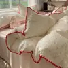 Algodón de Puffs Grado A Borde de Concha Algodón Puro Juego de Cama de Cuatro Piezas Estilo Fresco de Dibujos Animados INS Cubierta de Edredón para Dormitorio de Estudiantes