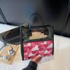 Bolso de Mano de Verano Transparente Amor Bolso de Mano Portátil Estampado de Corazón de Durazno Cierre Bolsa de Cosméticos Bolsa de Aseo de Gran Capacidad