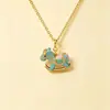 Colar com Pingente Cavalo de Balanço Colorido Macaron Esmaltado em Prata de Lei S925, Colar de Clavícula, Mesmo Estilo do Dourado