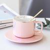Conjunto de Xícara e Pires de Cerâmica de Jingdezhen Simples com Colher Xícara de Café para Casa Restaurante Escritório Xícara de Chá de Flores de Inverno
