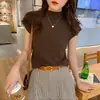 Suéter de Punto Blanco de Manga Corta para Mujer Primavera/Verano 2024 Nuevo Sin Mangas Cuello Medio Alto Camisa Base de Seda de Hielo Tejida Top de Moda
