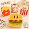 Lonchera de dibujos animados para estudiantes, caja de almacenamiento de alimentos con compartimentos, linda lonchera con forma de hamburguesa, papas fritas y palomitas de maíz con cubiertos