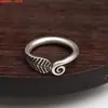Tailândia Chiang Mai anel de prata artesanal vintage desgastado prata esterlina aberto trançado pequena flor folhas anel estilo étnico