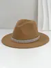 Sombrero Retro de Ala Ancha Europeo y Americano, Sombrero de Jazz con Perlas Negras y Pedrería, Muy Decorado, Sombrero de Vaquero Versátil y Elegante para Mujer