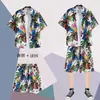 Terno de praia de verão masculino, camisa floral de manga curta, casual, esportivo, havaiano, casal, shorts à beira-mar, conjunto de duas peças para férias
