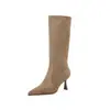 Nuevas botas de gamuza de punta para otoño e invierno, botines de tacón alto, botas ajustadas, tacones de aguja y botas tipo Dr. Martens para mujer, colección 2026, con material elástico