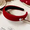 Diadema Roja de Terciopelo Ancho con Perlas para Otoño e Invierno, Sencilla y Elegante, Diadema de Corona Alta, Accesorio para el Cabello de Diseño Exclusivo para Mujeres