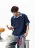 Camiseta de Manga Corta con Cuello Polo y Patchwork a Cuadros Estilo Universitario Coreano para Hombres y Mujeres, Diseño de Verano con Parte Superior Falsa de Dos Piezas con Cuello de Solapa