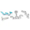 Aretes de Titanio F136 con Forma de Hoja e Incrustaciones de Circonita, Piercings para Nariz, Piercings para Cartílago de la Oreja, Joyería para Perforaciones de Aleación de Titanio G23, Piercings para Cóclea
