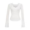 25 Verano Nuevo Mujer Estilo Deseo Puro Encaje Borde Cuello Redondo Bajo Manga Larga Camiseta Falsa Dos Piezas American Spice Girl Color Sólido Ajustado