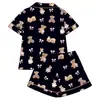 Pijama de cárdigan de seda de leche transfronterizo europeo y americano para mujer, shorts de manga corta, conjunto casual transpirable para el hogar, venta al por mayor del fabricante