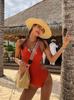 Traje de baño para mujer 2024 de una pieza para niña, adelgazante, de cintura alta, espalda hermosa, color sólido, bikini, traje de baño para vacaciones en aguas termales