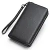 Cartera Larga de Cuero Genuino Transfronteriza con Doble Cremallera Gran Capacidad para Efectivo Portatarjetas Bolso de Mano de Piel de Vaca Cartera para Hombre