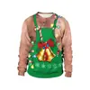 Amazon Caliente Fiesta Navideña Eliminación de Vello del Ombligo Impresión Digital 3D Sudadera de Cuello Redondo Parejas Sudadera