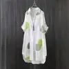 Camisa con protección solar de comercio exterior transfronterizo para mujer, top de verano de longitud media, holgada, talla grande, chaqueta fina, diseño de camisa estampada