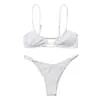 Bikini de Dos Piezas de Color Sólido Transfronterizo Nuevo 2026 Traje de Baño de Triángulo Acanalado con Tirantes de Amazon para Mujer