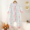 Saco de dormir infantil de algodón puro, pijama de una pieza para bebé para todas las estaciones, ropa de casa para bebé con piernas separadas, ropa de dormir con cremallera de tres vías anti-patadas
