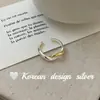 Joyería Plateada Brillante Estilo Ins Coreano Plata de Ley S925 Anillo Sencillo Dorado Hueco Trenzado Anillo Versátil Apilable para Mujer