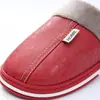 Pantuflas de Algodón con Cuero PU para Hombre, Pantuflas de Interior Cálidas Impermeables con Suela Gruesa para Parejas, Pantuflas de Hogar de Invierno para Mujer, Otoño e Invierno
