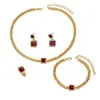 Set de Collar para Mujer Estilo Nuevo Europeo y Americano Pendientes con Diseño Geométrico Cuadrado Incrustado de Pedrería Joyería Versátil de Alta Gama Set de 4 Piezas