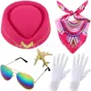 Cosplay de Aeromoça Mais Quente da Amazon Pronto para Baile de Máscaras Traje Pronto Peça Única Chapéu Óculos de Sol Lenço de Seda Broche