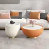 Conjunto de mesa de centro estilo crema de losa de roca de lujo ligero para sala de estar de apartamento pequeño con mesas auxiliares redondas creativas para uso doméstico