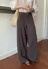 Calça Casual Elegante e Estilosa de Primavera Nova, Corte Reto Largo, Cintura Alta, Cor Sólida, 100% Algodão, para Mulheres, Cross-Border