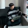 Estilo americano Top da moda masculina da moda Coreia do Sul Dongdaemun gola redonda costura design macio cera novo suéter de malha suéter solto