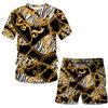 Traje de verano para hombre casual manga corta estampado digital 3D cuello redondo camiseta hip-hop + shorts 2 piezas chaqueta de calle