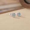 Pendientes de plata de ley S925 con diseño de ciervo, de jade azul, estilo retro, sencillos, geométricos y cuadrados, elegantes, con diamantes a juego.