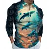 Otoño e Invierno Transfronterizo Nuevo Imprescindible Animal Pez Impresión Digital 3D Camisa Polo de Manga Larga Otoño Nueva Camisa Polo Casual