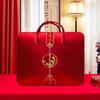 Conjunto de Quatro Peças para Casamento com Saco de Embalagem de Colcha de Casamento Vermelha Bolsa Festiva de Cetim Saco de Armazenamento de Dote de Casamento