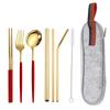 Acero Inoxidable 304 Vajilla Conveniente Set de Pajita Tenedor Cuchara Palillos Viaje al Aire Libre Set de Siete Piezas Amazon Venta Caliente