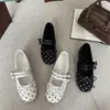 Primeiro Encontro Temporada 2026 Novo Outono Sapatos Mary Jane Planos Franceses Bolinhas Pequenas Laço Tira com Fivela Dupla Sapatos Femininos