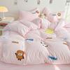 Conjunto de Lençol de Algodão Lavado Bordado de Desenho Animado de Primavera Quatro Peças Conjunto de Roupa de Cama Têxtil para Casa Nantong Conjunto de Capa de Edredom Três Peças para Dormitório