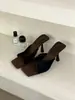 Primer Encuentro Jifa Retro Francés Gamuza Punta Cuadrada Tacón de Aguja Punta Abierta Mocasines Verano Ropa Exterior Versátil Sandalias de Tacón Alto