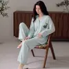 Pode ser enviado em nome de terceiros: Pijama feminino para primavera e outono, feito de algodão puro, fino, de manga longa, novo modelo 2026, roupa de casa elegante e de alta qualidade para o verão