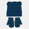 Amazon Novo Boné de Lã Tricô com Orelhas de Urso Fofo Conjunto de Chapéu e Luvas Quentes Outono Inverno Feminino