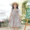 Vestido de Algodón y Seda para Niñas, Vestido Floral para Niños Pequeños y Estudiantes, Vestido de Verano de Seda Hielo con Mangas Volantes, Vestido de Princesa para Niños
