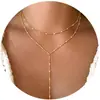 Moda Cruzada Europeia e Americana Versátil Colar Lariat de Zircônia Feminino Colar com Pingente em Y Novas Joias Femininas