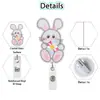Porta-insignia retráctil de bordado de fieltro de Conejito de Pascua con clip giratorio de fácil extracción para tarjetas de identificación de estudiante y de oficina