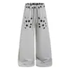 Pantalones de chándal casuales con estampado de estrellas de estilo urbano americano para hombres y mujeres, corte holgado, caída fluida, deportivos, de pierna recta, de pierna ancha, largos para danza jazz