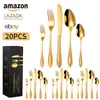 Amazon Juego de 20/40 piezas cubertería de acero inoxidable cuchillo, tenedor y cuchara para 4-8 personas hotel cubertería occidental cuchillo y tenedor para steak
