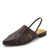 Sandálias de Moda Rasteirinhas Bico Fino com Recortes, Design Respirável sem Costas, Tiras Finas Elásticas, Sapatos de Praia para Férias L5033-15